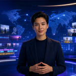 AI presenter in a global virtual studio automating multilingual video production