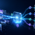 Generative AI search network connecting a central answer to trusted web sources and citations